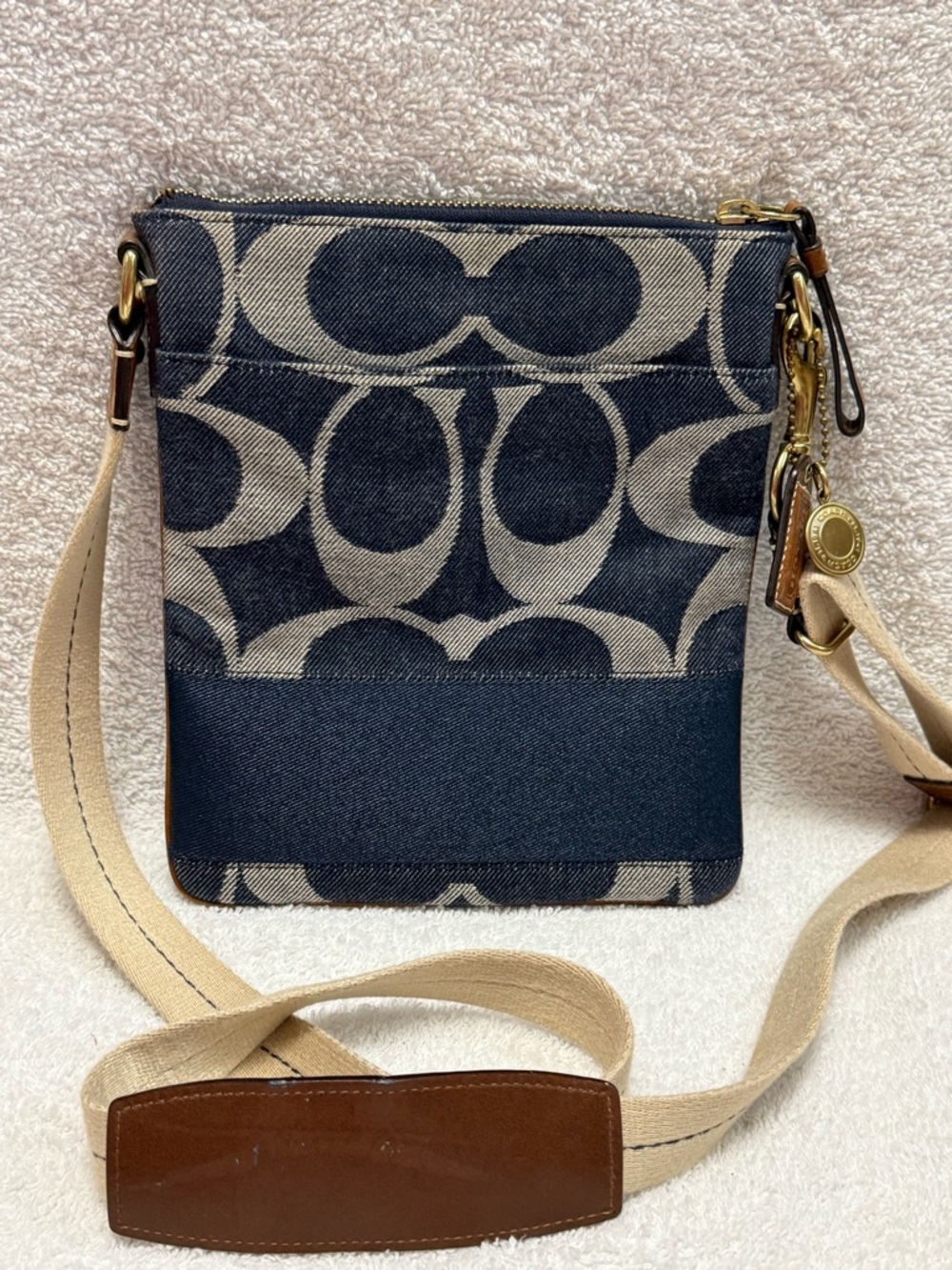 VINTAGE Coach Denim and Tan Signature Canvas Crossbody